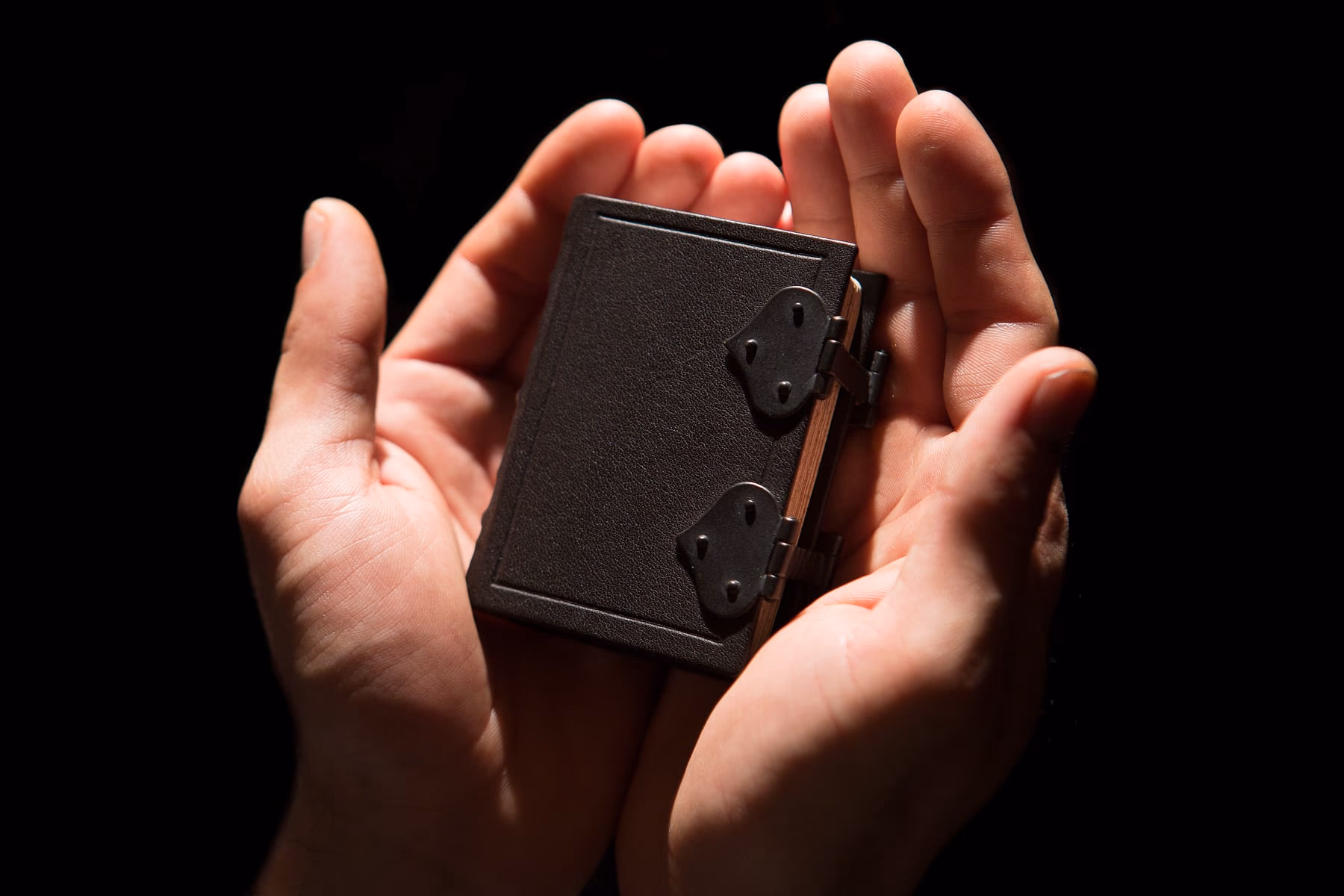 Two hands holding the small volume of the Sketchbook of Francesco di Giorgio Martini.